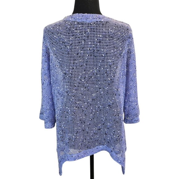 Lulu-B Purple Open Weave Cardigan Size Medium Oversized Wood Buttons Casual - Picture 4 of 12